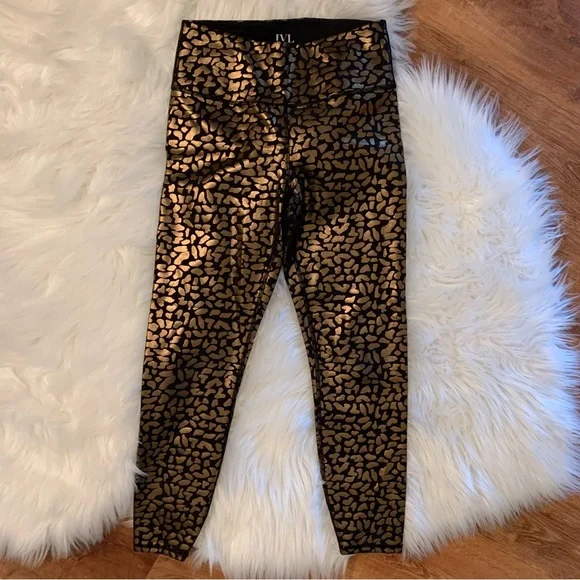 IVL Collective Gold Metallic Cheetah Animal Print Chi Chi Foil HW Leggings Sz 6 - Picture 2 of 10
